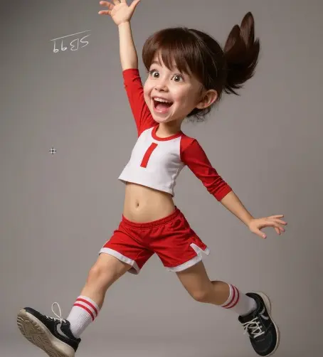 Girl Jumping, Red And White