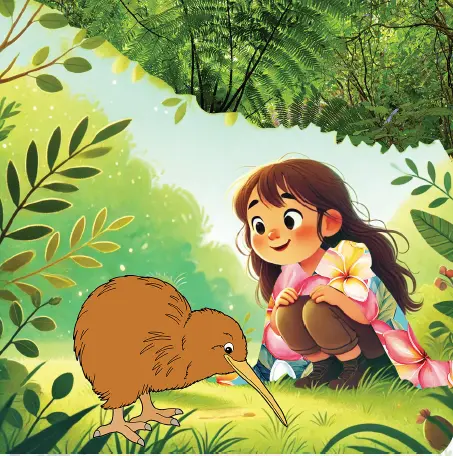 Girl Observing Kiwi Bird