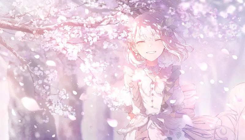 Girl Under Cherry Blossoms Art