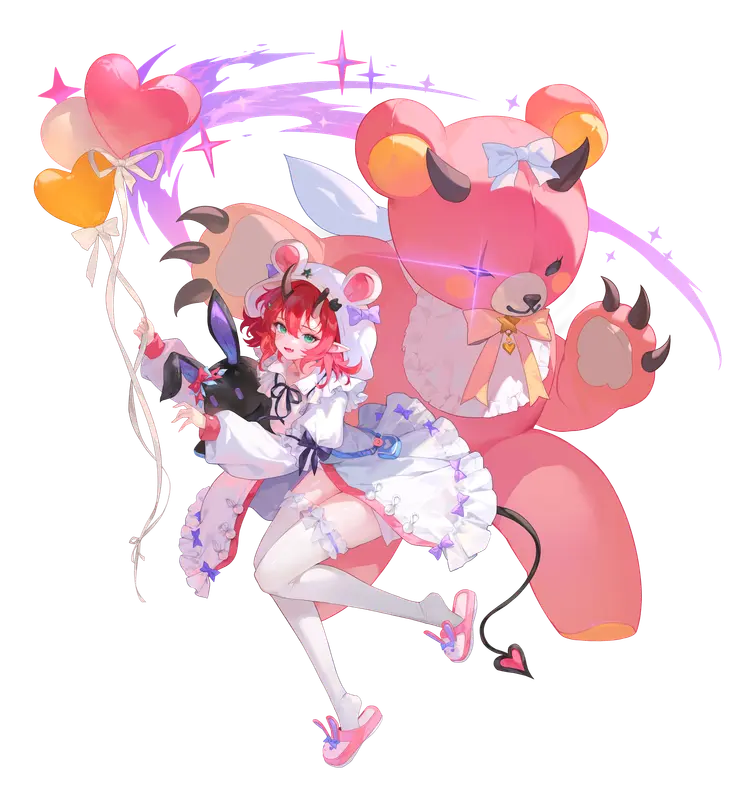 Girl With Bear And Balloons