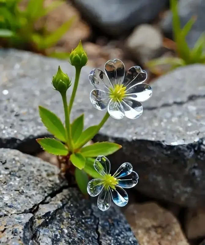Glass Flowers Amidst Stones