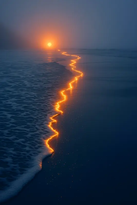 Glowing Shore At Sunset