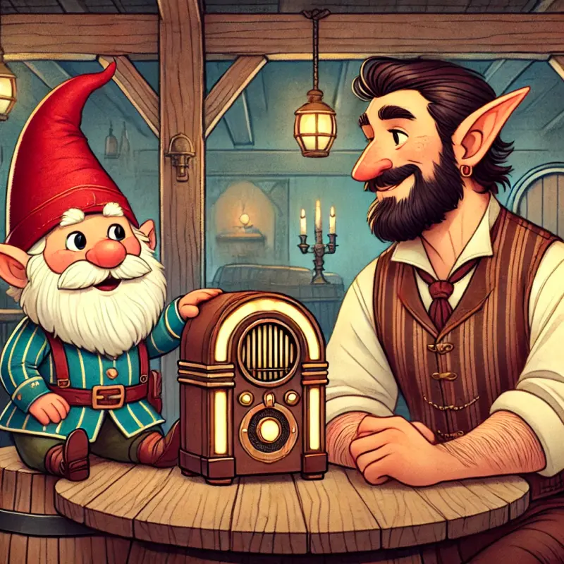 Gnome And Man With Radio