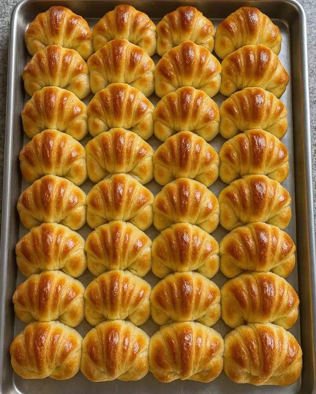 Golden Croissants On Baking Tray
