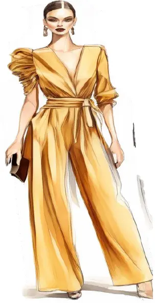 Golden Jumpsuit Fashion Illustration