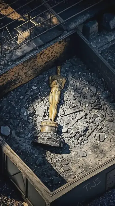 Golden Statue On Debris