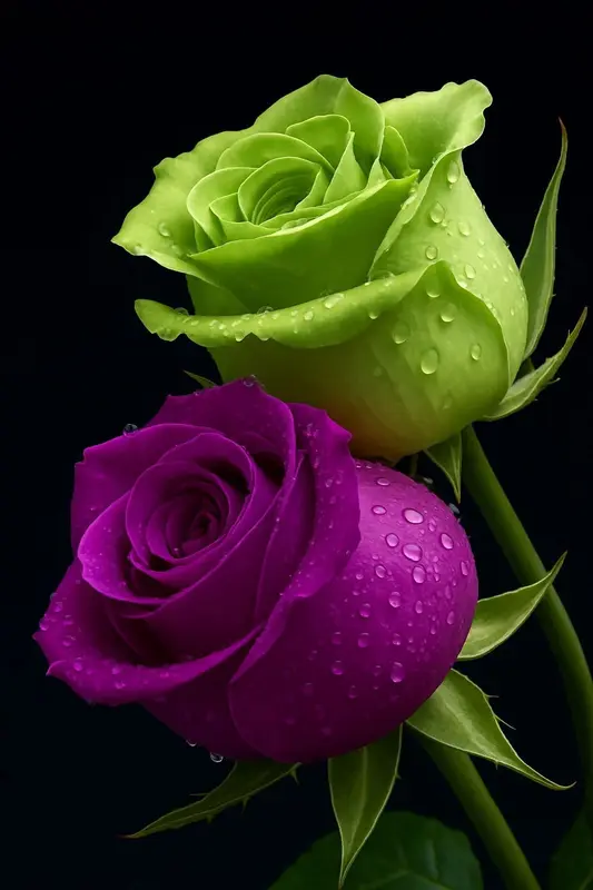 Green Purple Dewy Roses