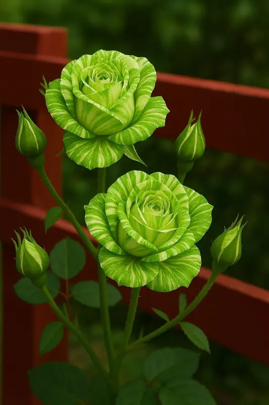 Green Striped Roses In Bloom