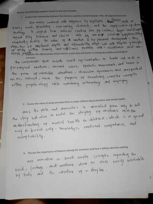 Handwritten Film Worksheet Analysis