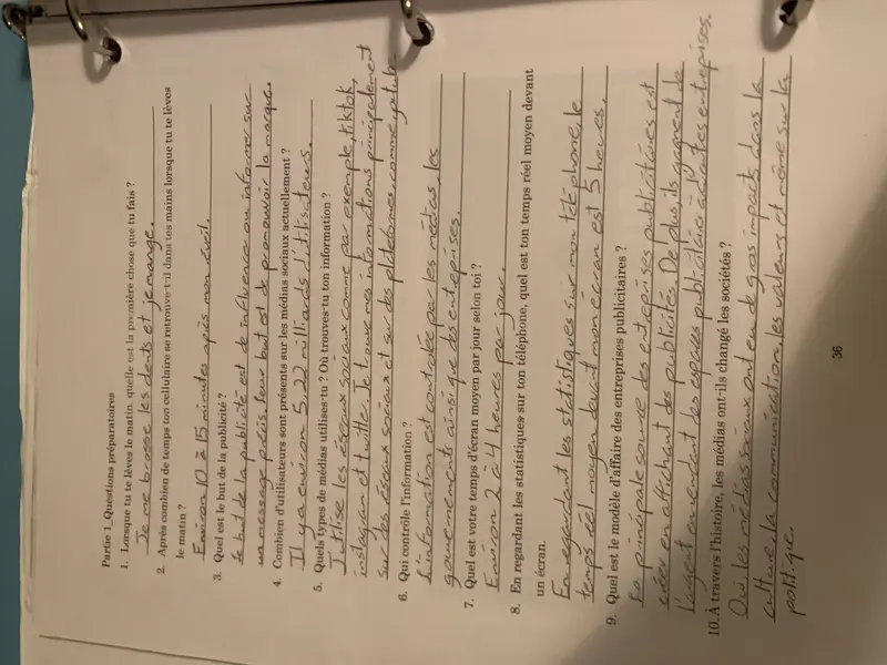 Handwritten French Notes Page