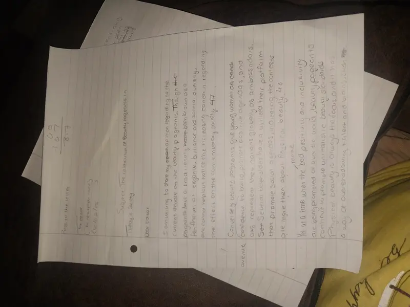 Handwritten Letter On Beauty Pageants