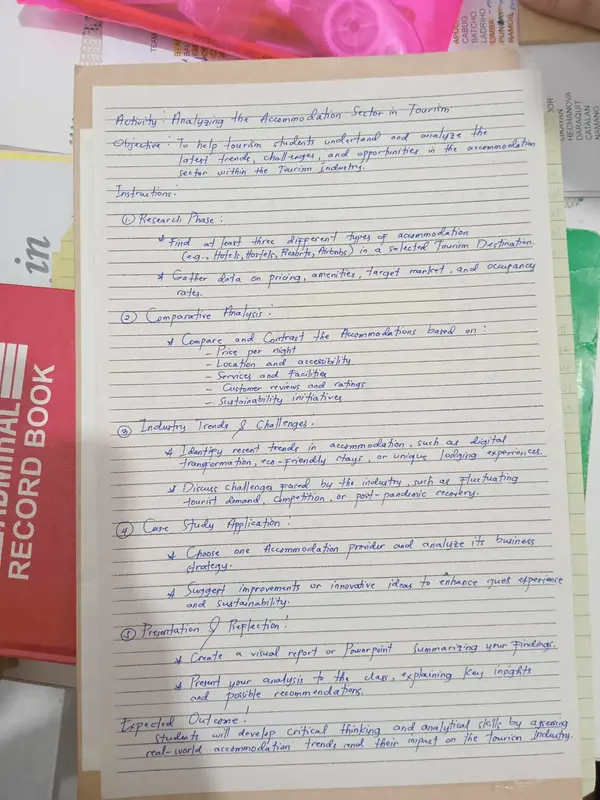 Handwritten Tourism Sector Notes