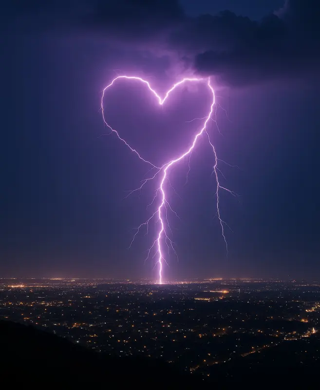 Heart Lightning Over City