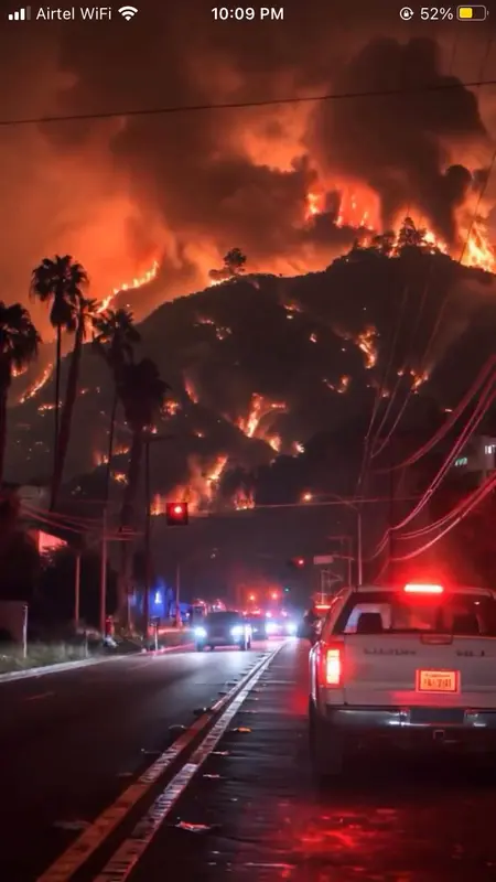 Hillside Nighttime Fire Scene