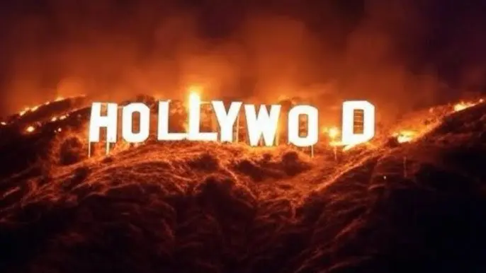 Hollywood Sign Fire Art