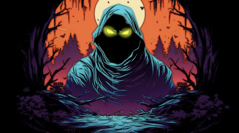 Hooded Figure, Spooky Night Scene