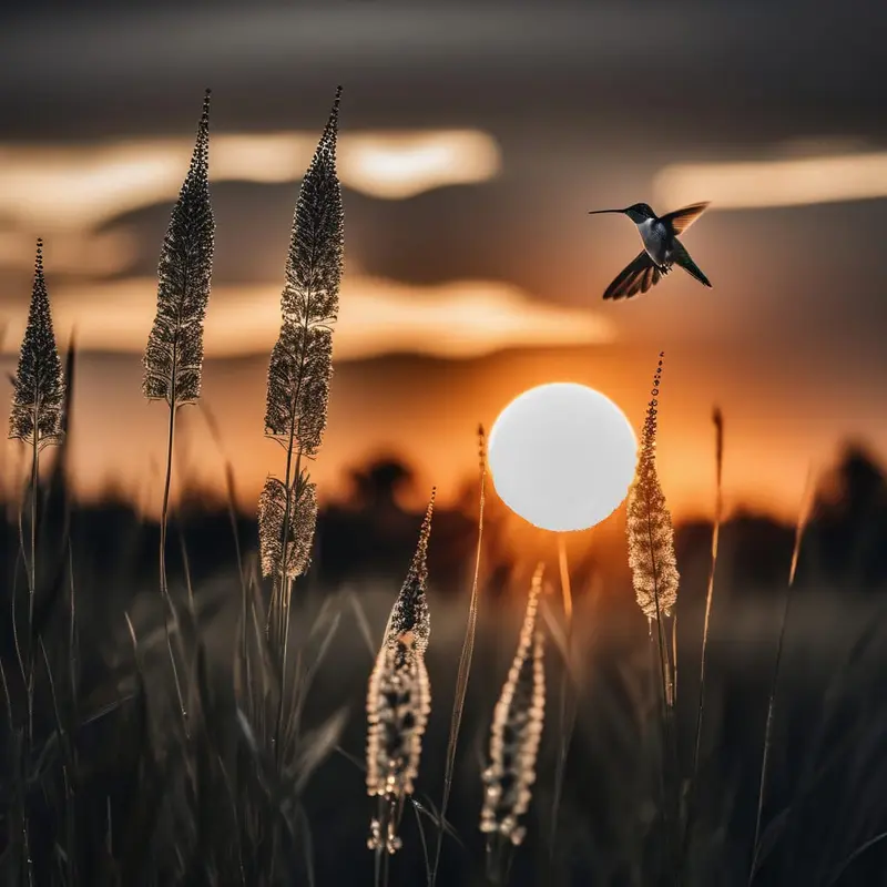 Hummingbird, Sunset, Grass, Serene, Glow
