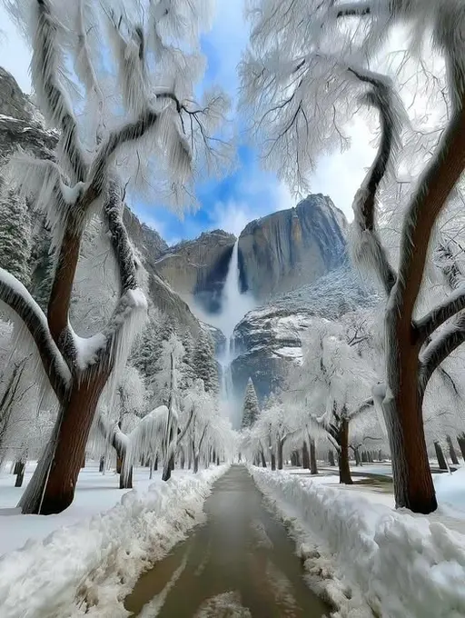 Icy Path To Waterfall