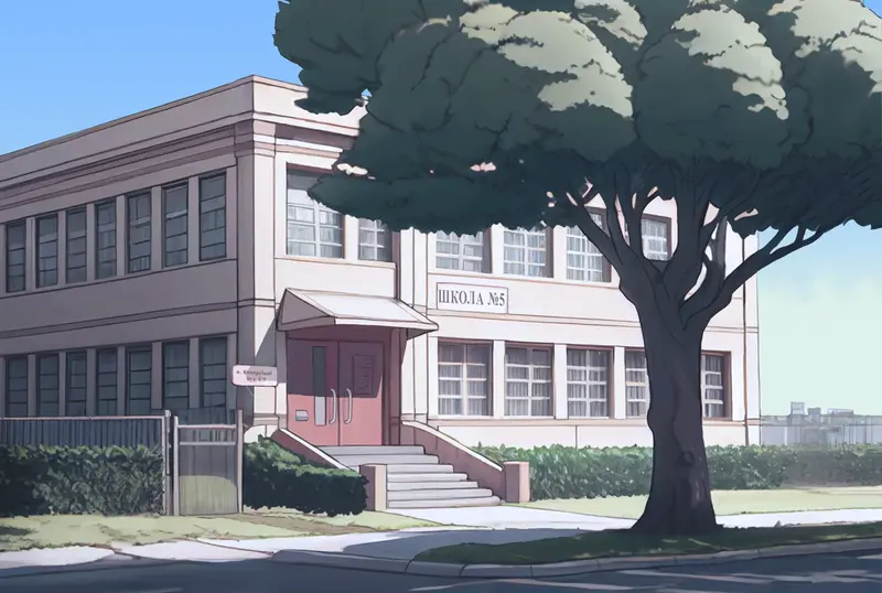 Illustrated School Exterior Scene