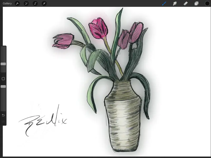 Illustration Of Vase With Tulips