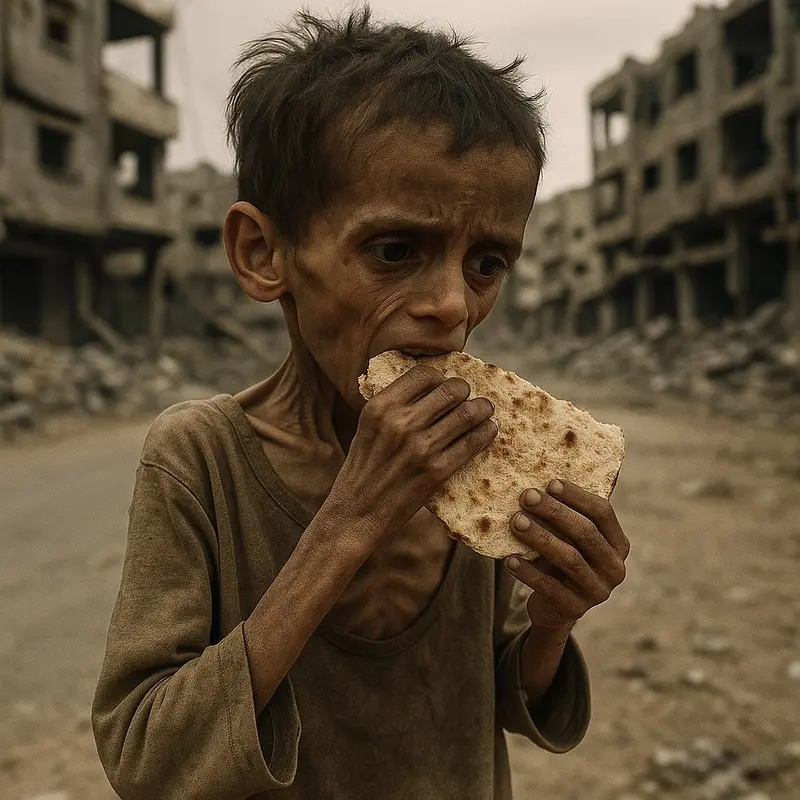 Impoverished Person Eats Bread, Devastation.