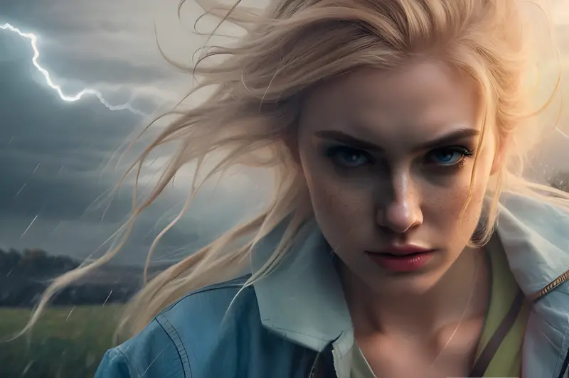 Intense Woman Stormy Background
