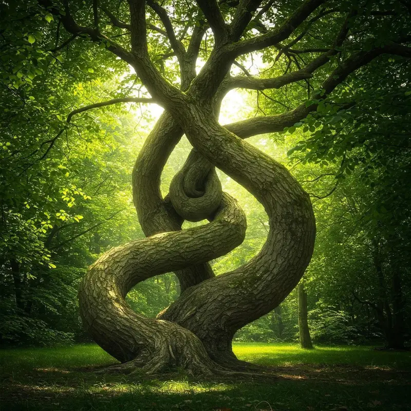 Intertwined Tree In Green Forest
