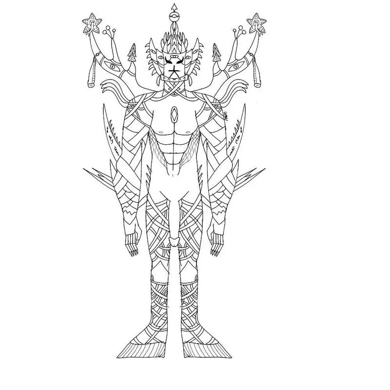 Intricate Humanoid Line Drawing