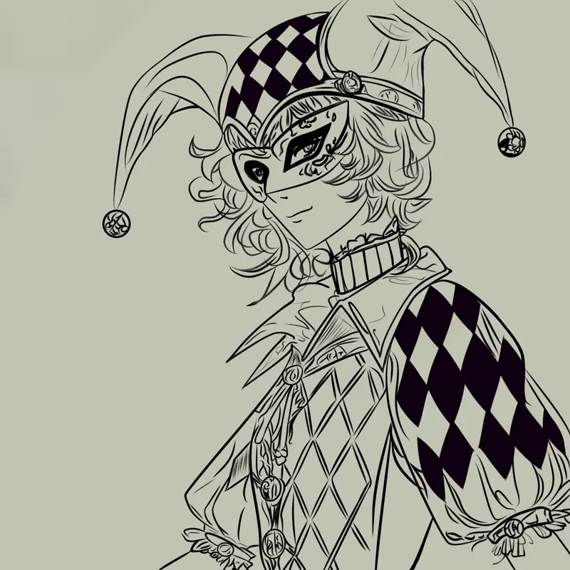 Jester In Harlequin Costume Illustration