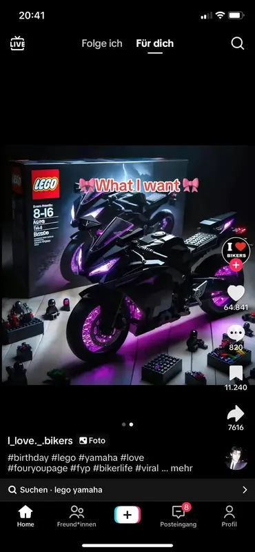 LEGO Motorcycle With Purple Lights