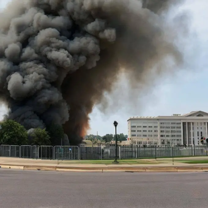 Likely AI-Generated: Large Smoke Plume Near Building