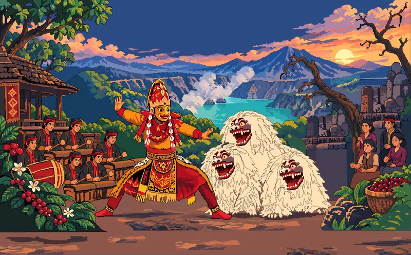 Likely AI-Generated: Pixel Art Balinese Dance Performance