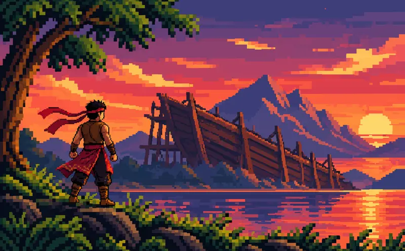 Likely AI-Generated: Pixel Art Character at Sunset