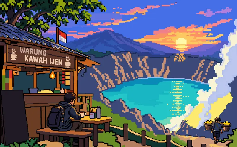 Likely AI-Generated: Pixel Art Overlooking Crater Lake