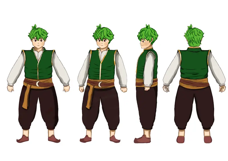Likely Not AI-Generated: Character Turnaround Concept Sheet