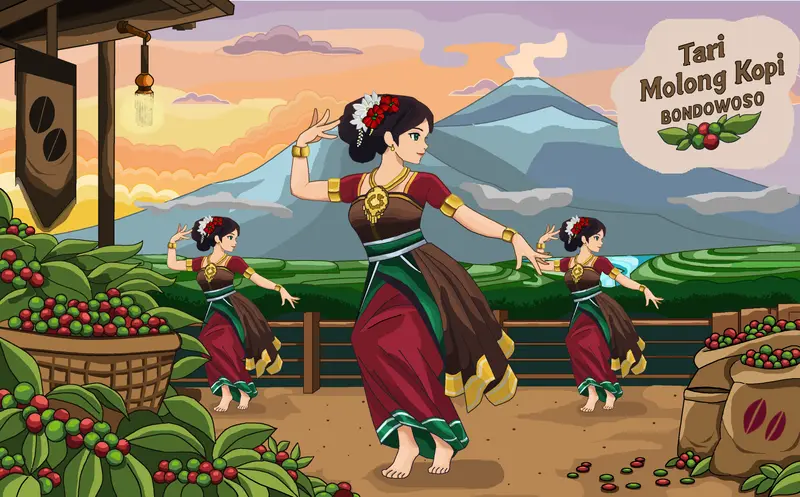 Likely Not AI-Generated: Illustration of Traditional Coffee Dance