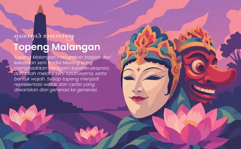 Likely Not AI-Generated: Indonesian Topeng Malangan Cultural Graphic Illustration