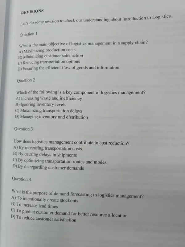 Logistics Management Questions Page
