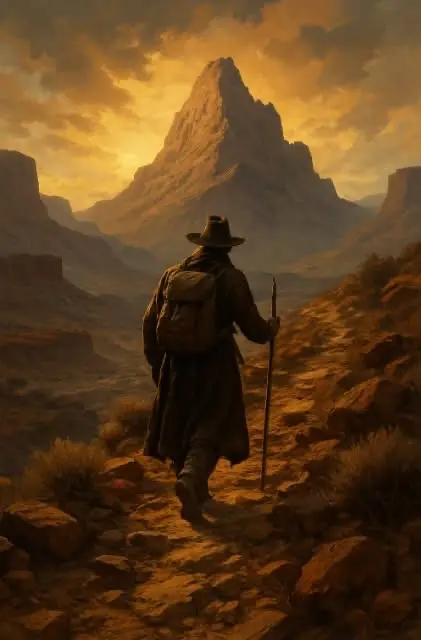 Lone Traveler Climbing Mountain Trail