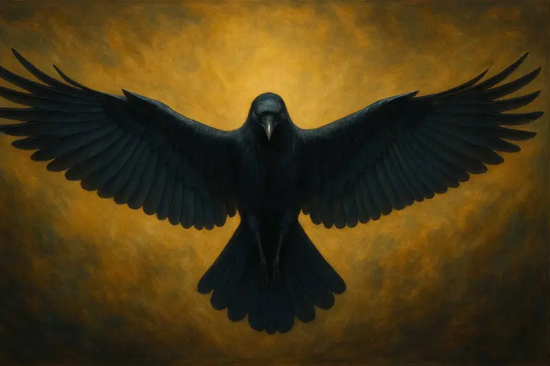 Majestic Black Bird Spreading Wings
