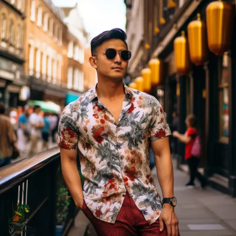 Man Floral Shirt Street Portrait