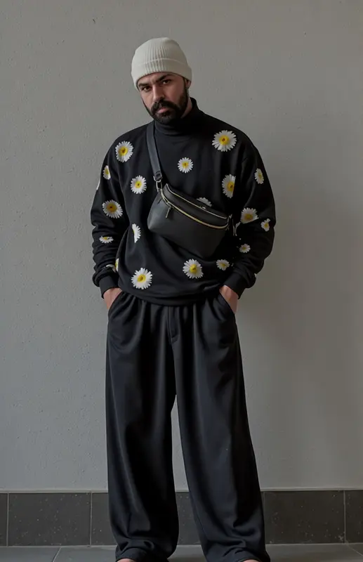 Man In Floral Black Outfit