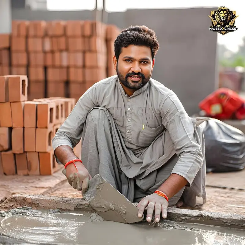 Man Mixing Cement Bricks AI