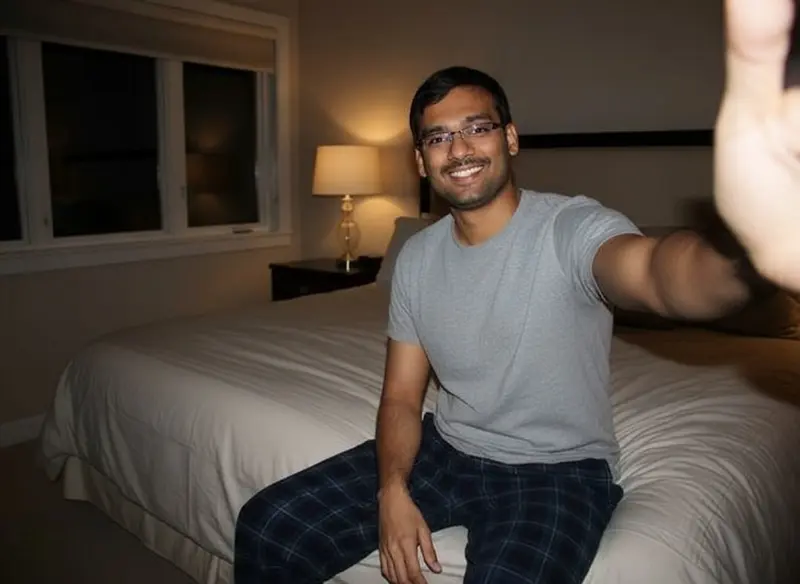 Man Taking A Bedroom Selfie