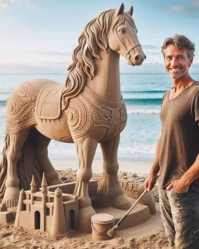 Man With Horse Sand Sculpture
