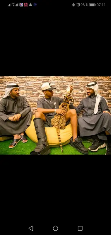 Men With Tiger Cub Indoors