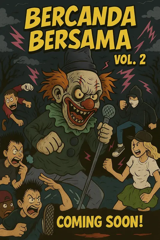 Menacing Clown With Angry Crowd