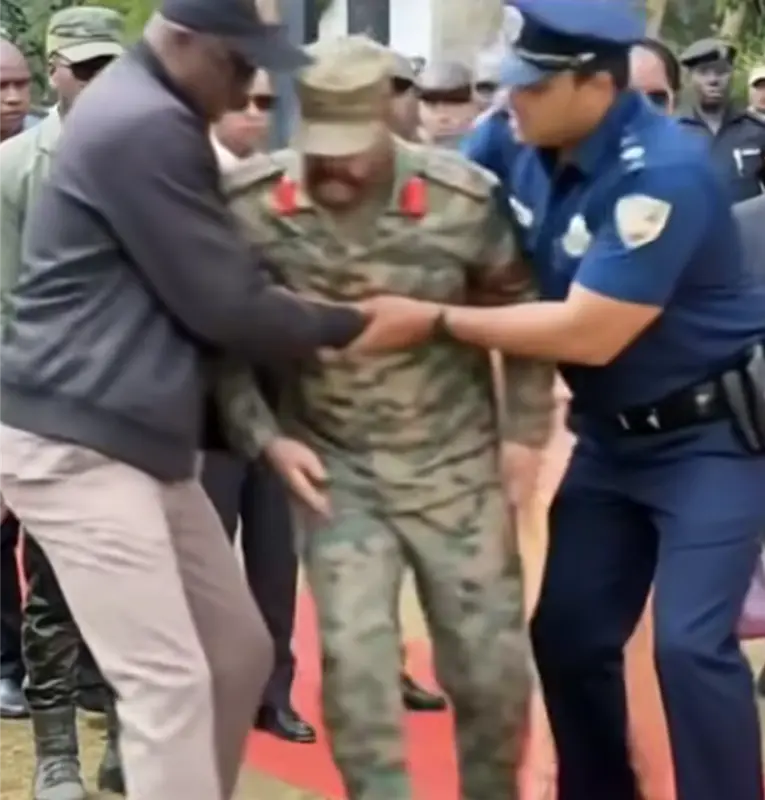 Military Figure Assisted By Others