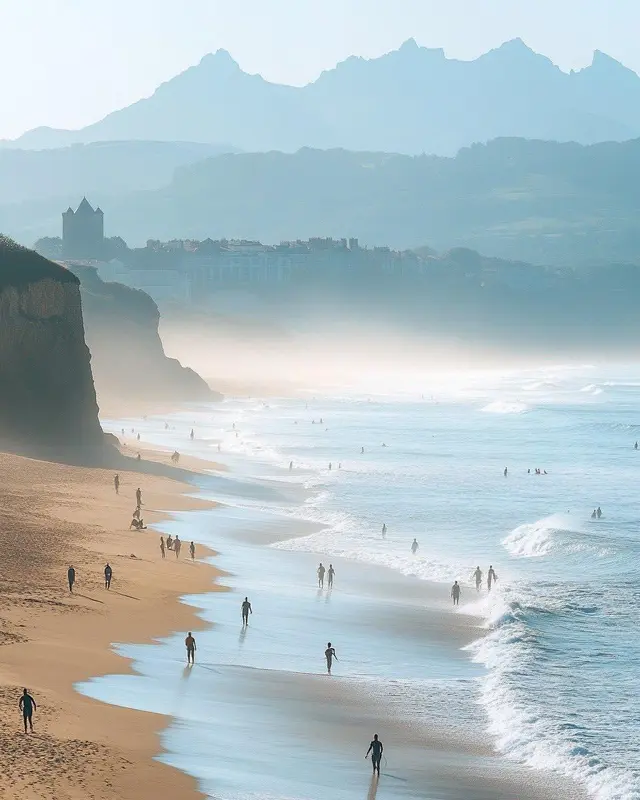 Misty Beach With Waves