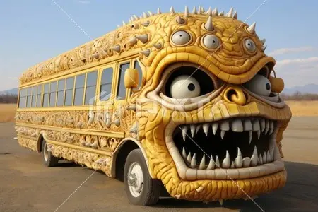Monster School Bus Terrorizing Landscape